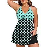 HUSKARY Plus Size Tankini Swimsuits for Women Tummy Control V Neck Hide Belly Bathing Suits Two Piece with Swim Shorts