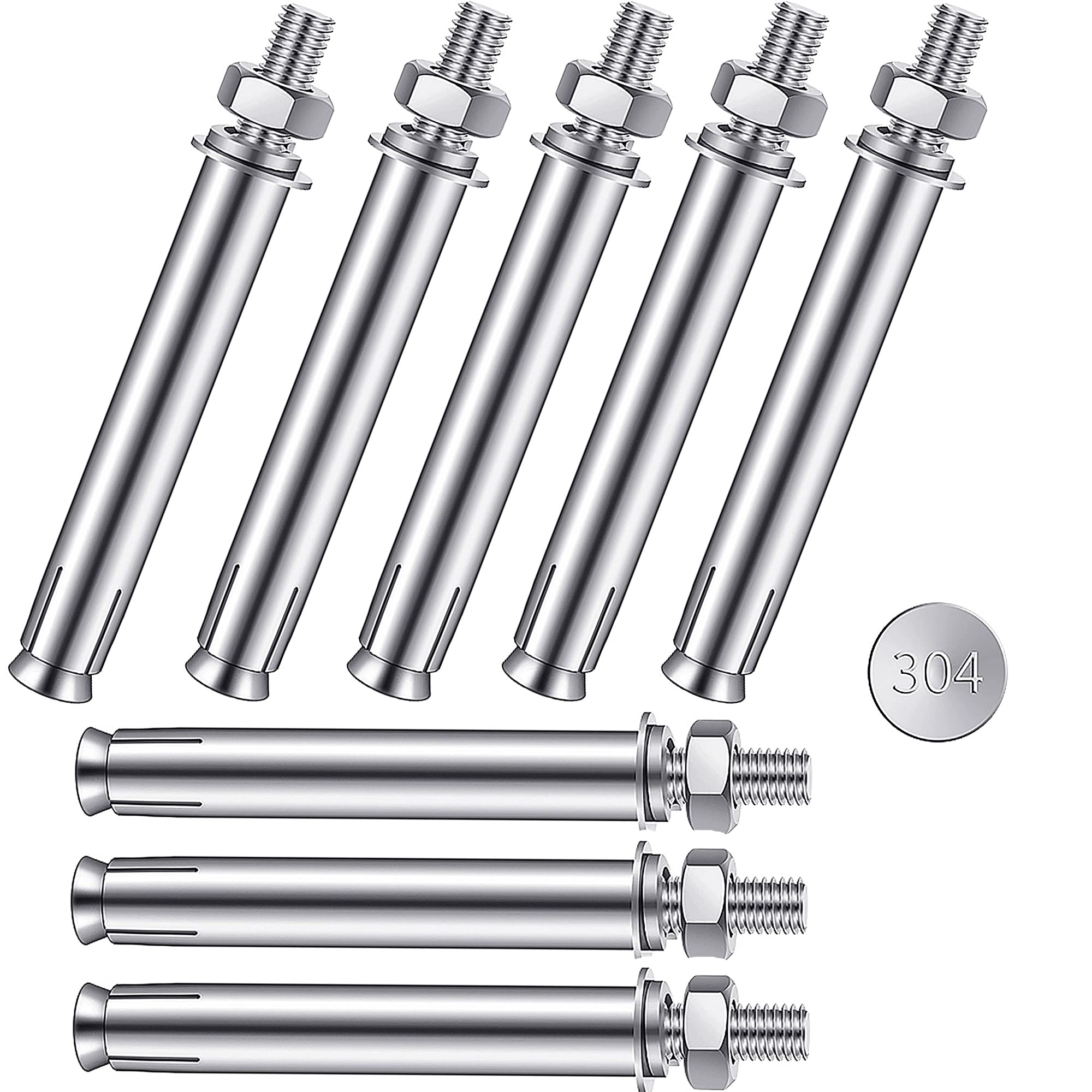 WeqeYent 8 Pcs Expansion Screw Bolts(M8 x 80mm),Hex Nut Expansion Sleeve Anchor Bolt Heavy Duty Fixing Anchors,304 Stainless Steel Anchor Expansion Bolt Screws Nuts