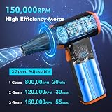 WHATOOK Electric Air Duster 150000RPM 3-Speed Mini PC Cleaner Battery USB view 2