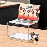 KYODOLED Clear Donation Box With Lock &amp; Slot, Acrylic Raffle Box &amp; Tip Jar | 4x6" Sign Holder, Cash &amp; Raffle Ticket Collection, Church Fundraising, School Voting &amp; Office Suggestions, 6.2 x 4.6 x 4.0 In