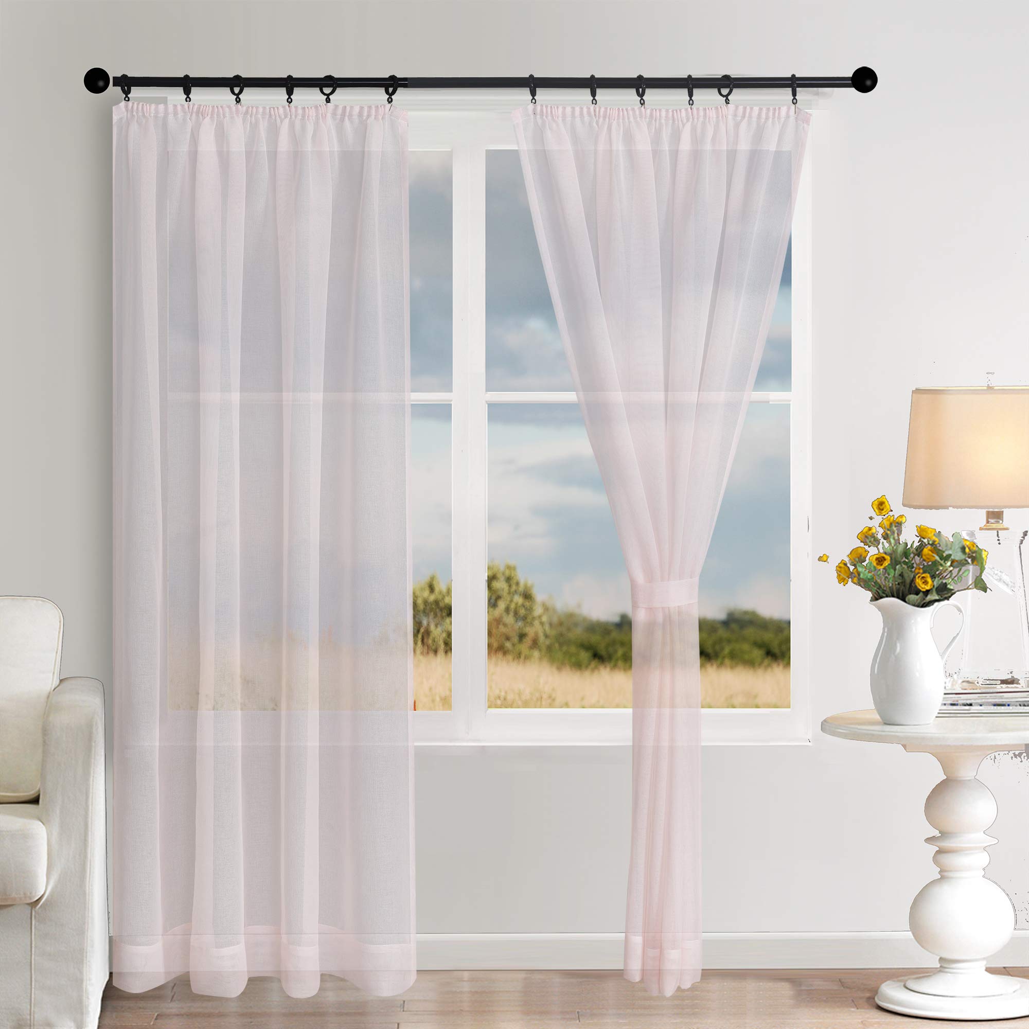Megachest gathering tape voile curtain(linen-like pink, W 56" x L 81" (2 Panels))