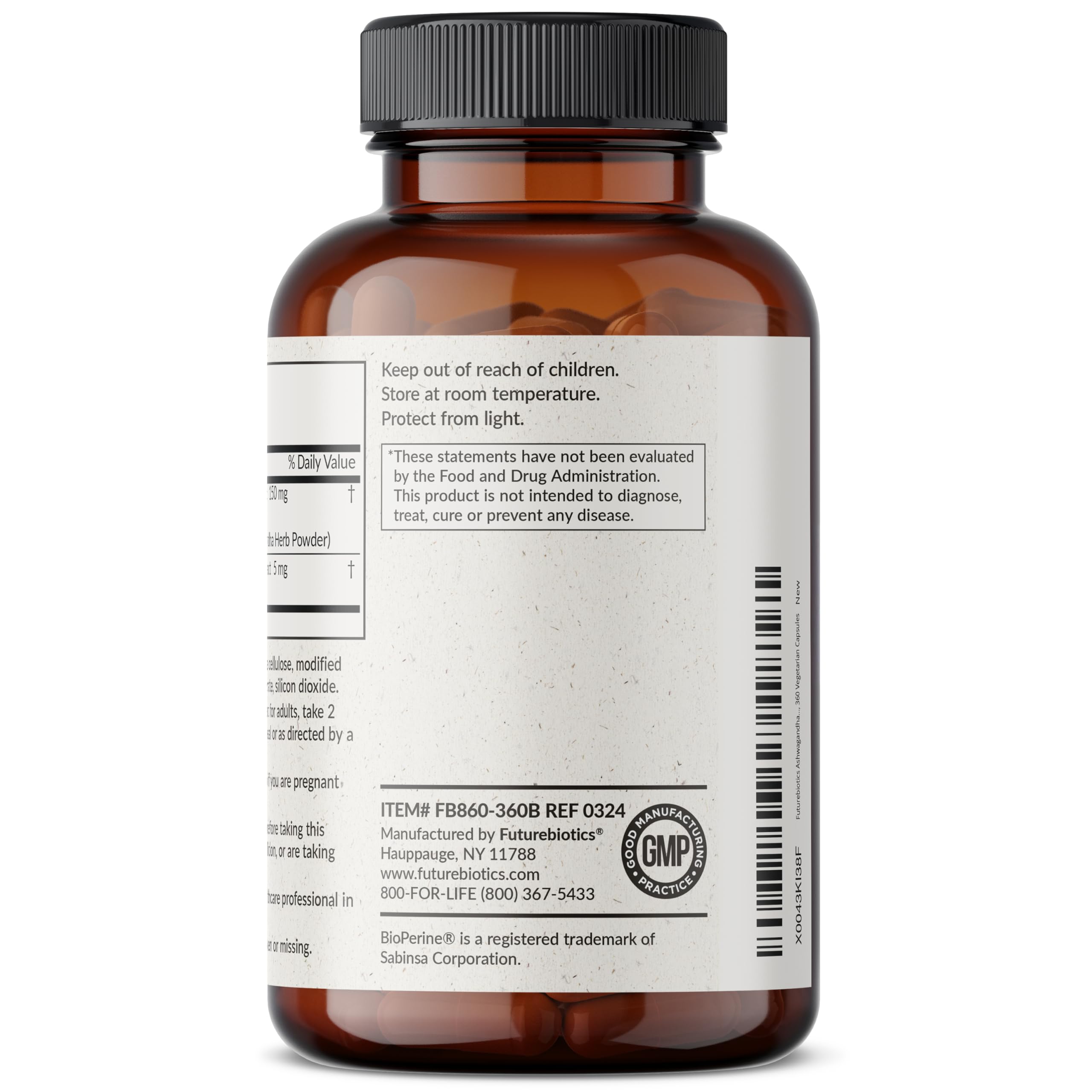 Futurebiotics Ashwagandha Extra Strength Stress & Mood Support with BioPerine - Non GMO Formula, 360 Vegetarian Capsules
