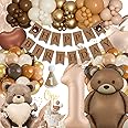 Birthday Balloon Decorations, Bear Birthday Balloons, Retro Matte Bear Balloon Foil Balloon, Retro Brown Metal Gold Balloon,