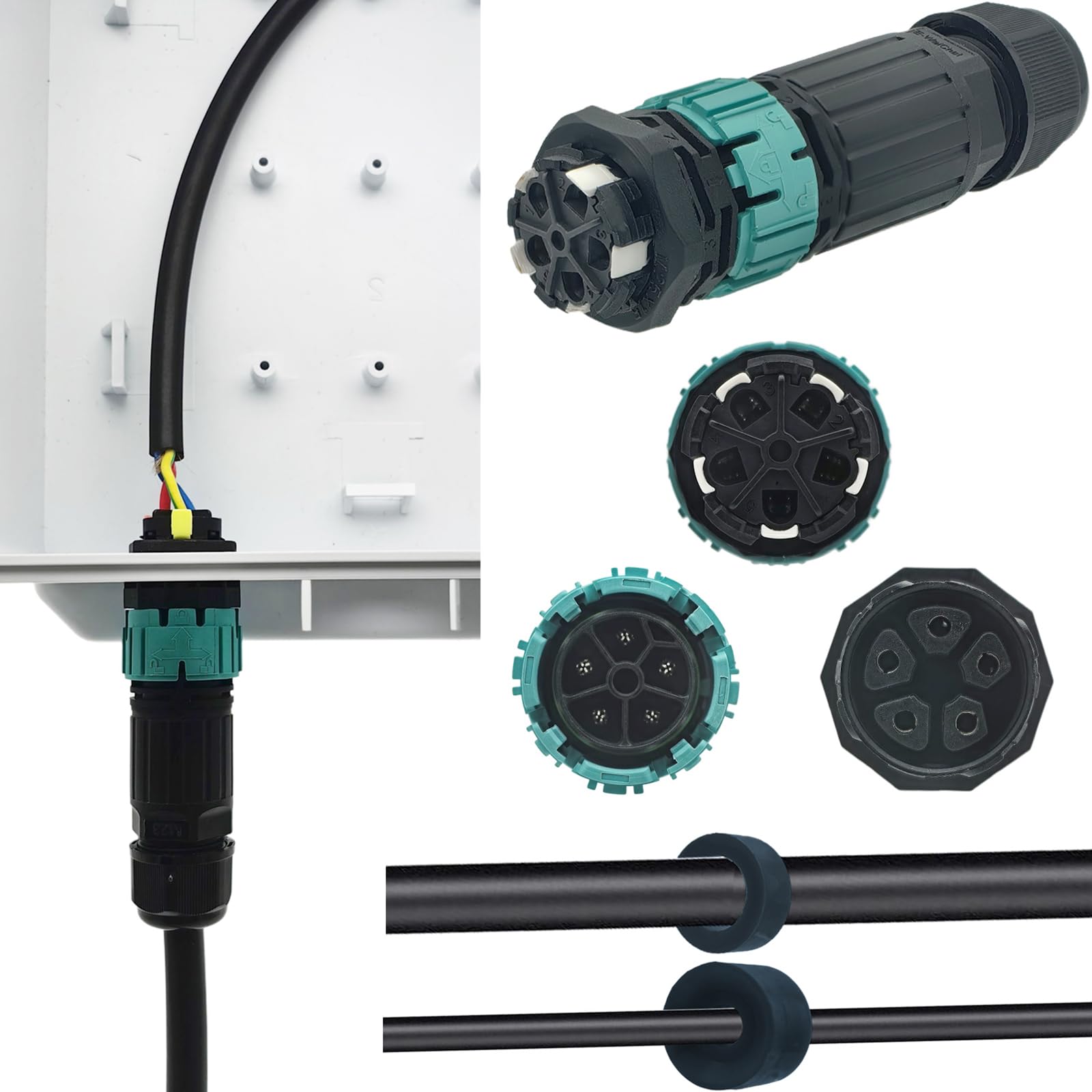 CTRICALVER Outdoor Ccable Connector, Panel Type Waterproof Plug Connector, Male/Female Socket IP68 Cable Connector, for 2 PIN/3 PIN/4 PIN/5 PIN Docking Cables