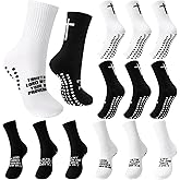 Glitopper 6 Pairs Cross Grip Soccer Socks Anti Slip with Bible Verse Religious Socks with Rubber Dots for Yoga Football