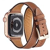 Bestig Bands Compatible with Apple Watch Band 40mm 41mm 38mm 42mm(Series 10 11) Women Men, Genuine Leather Double Tour Designed Slim Thin Strap for iWatch SE1/2/3 Ultra 3/2/1 Series 9 8 7 6 5 4 3 2 1