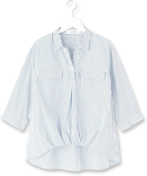 Amazon ル ティロワ ドゥ ドレステリア Le Tiroir De Dressterior ストライプチェックスキッパーシャツ F 03 L ブルー系 394 シャツ ブラウス 通販