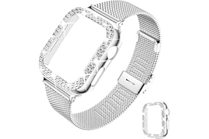 DABAOZA Compatible Bling Apple Watch Band for Women with Bumper, Glitter Case Cover Girls Stainless Steel Mesh Loop Strap Metal for iWatch Series 9 8 7 6 5 4 3 2 1 SE Ultra 2/1