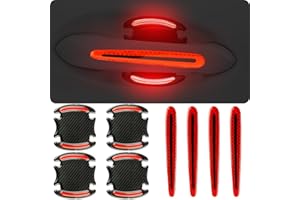 GTZTYZ 8Pcs Car Door Handle Protector Reflective Sticker,3D Carbon Fiber Universal Door Handle Scratch Protector Cover,Self-Adhesive & Non-Marking,Paint Guard Protective Films (Red)