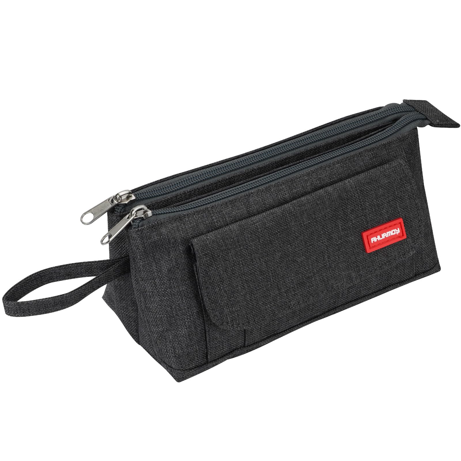 Ahlirmoy Pencil Case with 2 Large Compartments Pocket Big Capacity Pencil Holder Pen Case Makeup Bag School Supplies Office Storage Gift for High School Students Girl Boy Adult Teen(Grey)