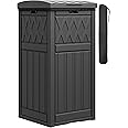 DWVO 36-Gallon Outdoor Trash Can with Fabric Bag, Tiered Lid & Drip Tray, Waterproof Resin Garbage Bin for Patio, Deck, and Backyard, Black