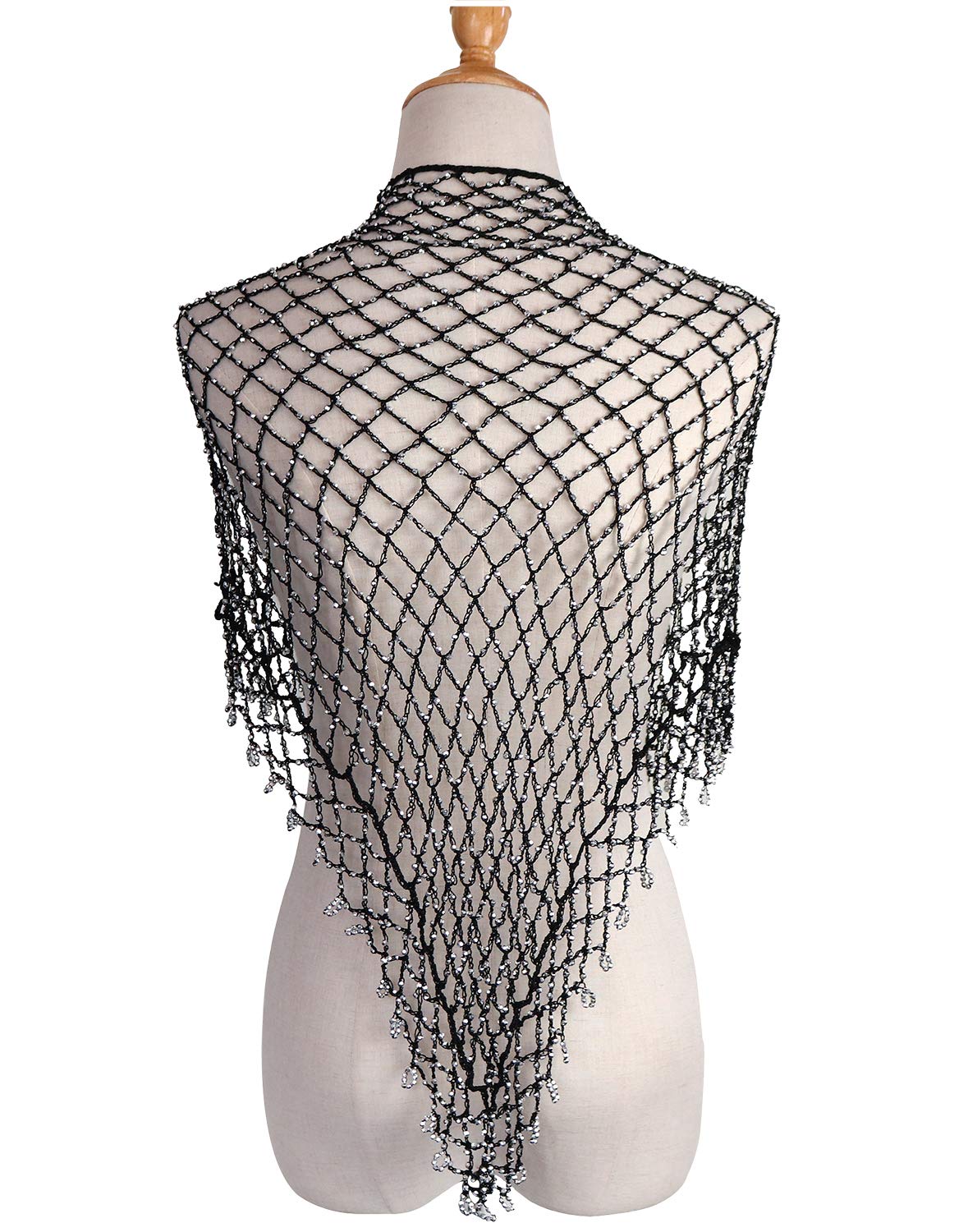 Zakia Women's hollow crochet beaded shawl wedding bezel shrug beach scarf tops blouse Zakia Women's hollow crochet beaded shawl wedding bezel shrug beach scarf tops blouse