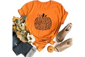 OVAZLY Halloween Costumes for Women Funny Pumpkin Printed Cute T Shirts Orange Graphic Tops Fall Tee Fashion Gift
