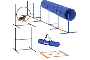 PawHut Dog Agility Training Equipment, 8PCS Dog Obstacle Course Starter Kit with Tunnel, Weave Poles, Adjustable Hurdles, Jum
