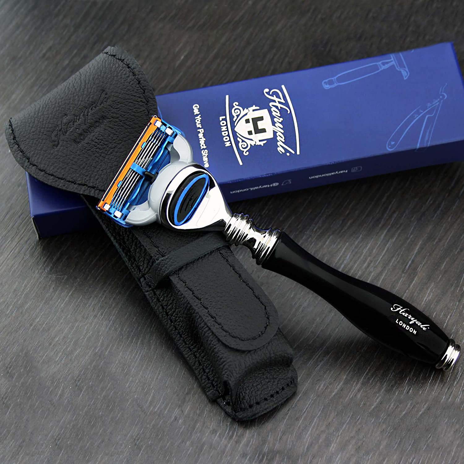 Haryali London, 5 Edge Shaving Razor for Men – Close Smooth Shave Beard & Moustache Razor – Durable Aluminum Travel Safety Razor for Sensitive Skin – Black