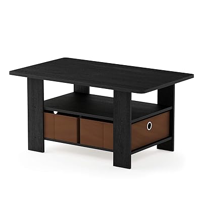 FURINNO Andrey Coffee Table with Bin Drawer, Americano/Medium Brown
