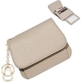 Sunpour Women Small Wallet RFID Blocking Slim Wallet with Coin Pocket Tri-Fold Credit Card Holder with ID Window and Keychain (Khaki)