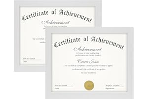 Frametory, 8.5 x 11 Picture Frame with Back Hangers for Wall Display, Easel Stand for Tabletop, for Certificates, Documents, Awards, Acknowledgements, Wide Molding (White, 2-Pack)