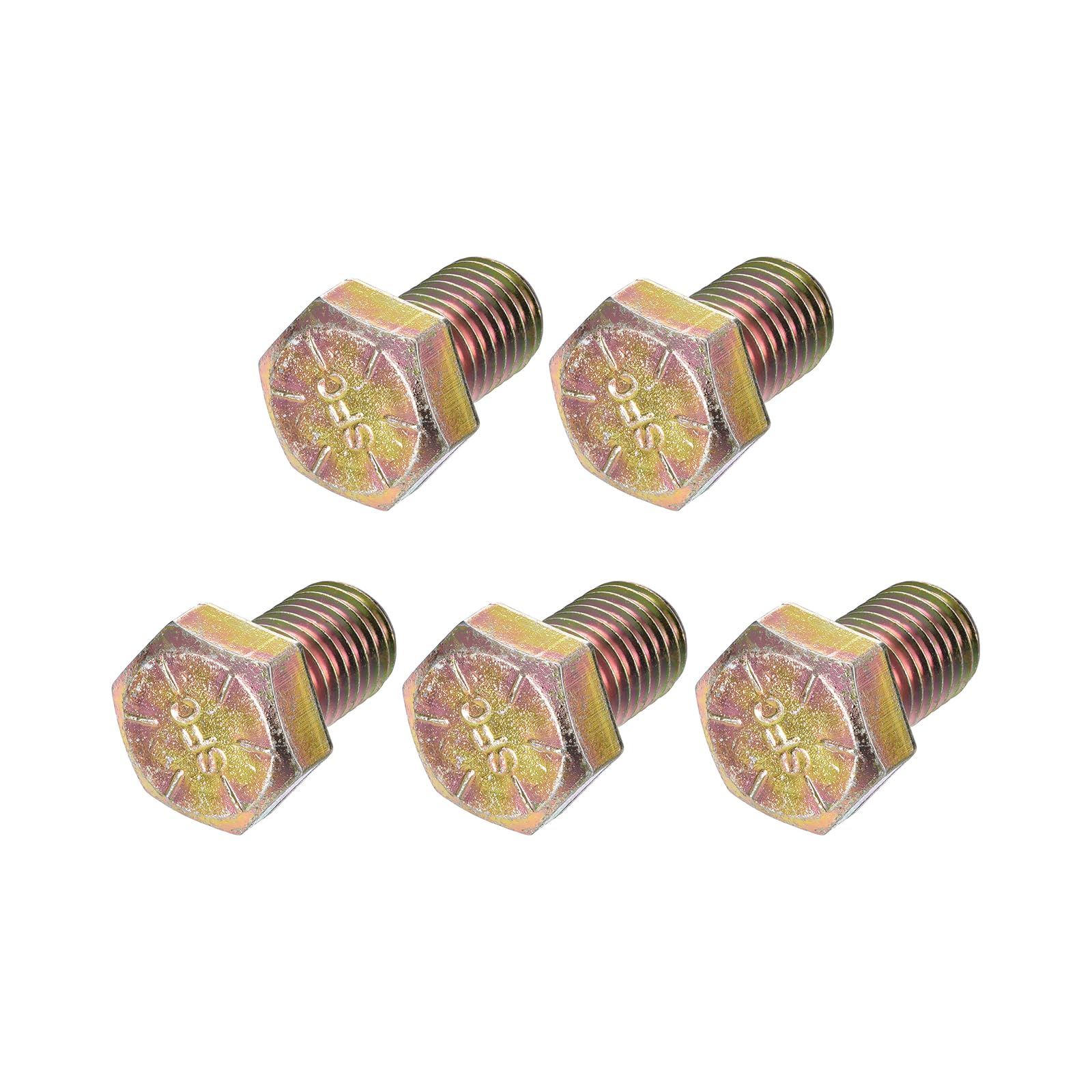 METALLIXITY Hex Bolts (7/16-14x3/4") 5Pcs, Carbon Steel Zinc Plated Fully Threaded, Coarse Thread UNC Hex Head Screw Bolt - for Furniture Repair, Yellow