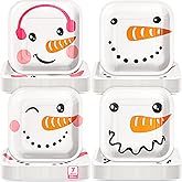 Mimorou 80 Pcs 7 Inch Christmas Snowman Dessert Paper Plates Cute Square Christmas Disposable Plates Winter Party Dinnerware for Holiday Party Supplies Decorations