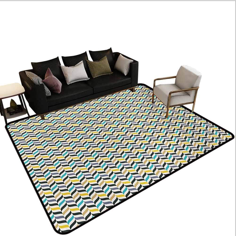 Chevron Area Rugs Large Carpet Curvy Zig Zag Lines in Vertical Direction Floral Colorful Fashionable Herringbone Print for Kids Yoga Living Room Home Decor Rugs Multicolor