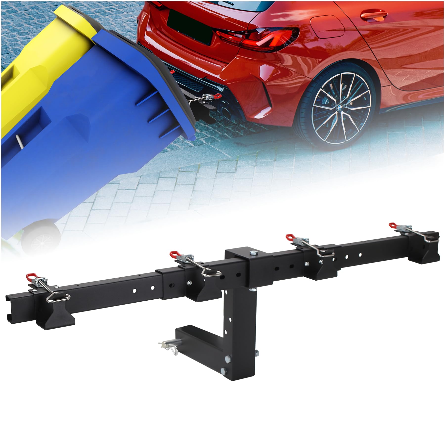 Photo 1 of Dual Trash Can Hauler Hitch, Adjustable Wheeled Garbage Can Towing Trailer Hitch, Trash Can Transporter Hauling Hitch for Truck//ATV/UTV/Lawn Tractors/Trailer with 2" Hitch Receiver