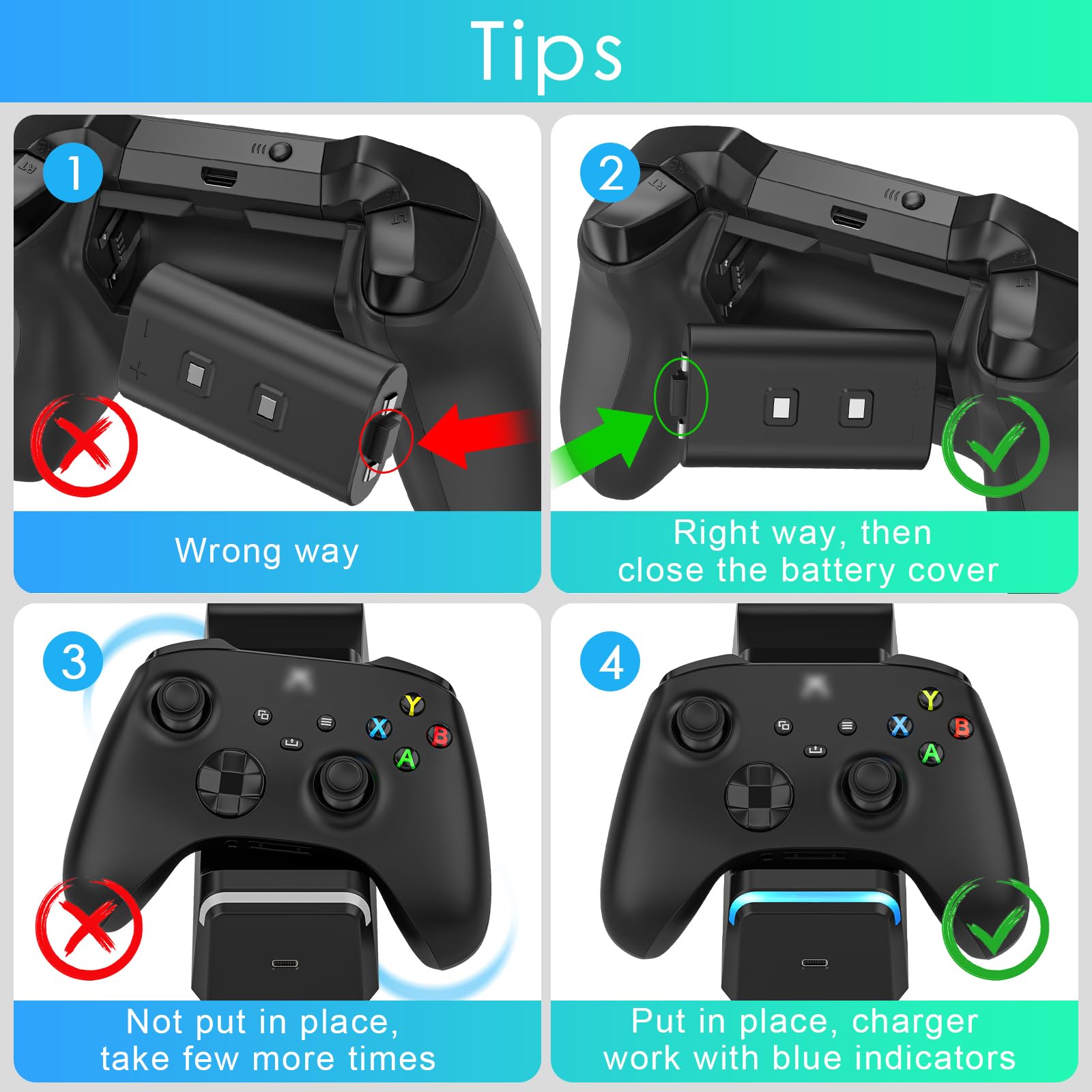 KEKUCULL Dual Dock Charging Station Compatible with Xbox Series X/S, Xbox One/One X/One S Controllers, Efficient Xbox Controller Charger with 2 * 1100mah Rechargeable Controller Battery Packs(Black)