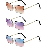 Weewooday 3 Pairs Rimless Rectangle Sunglasses Tinted Frameless Eyewear Vintage Transparent Rectangle Y2k