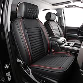 JOJOBAY Chevy Silverado Seat Covers,GMC Sierra Seat Covers,Custom Fit 2007-2026 1500 2500HD 3500HD Crew Double Extended Regular Cab,LT LZT RST Trail Boss(Front Pair,Black Red)