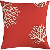 7COLORROOM Coastal Coral Pillow Covers Red Background Beach/Ocean Theme Coral Cushion Cover Sea Plant Nautical House Decorative Pillowcases 18x18 Inch for Sofa Couch Bed