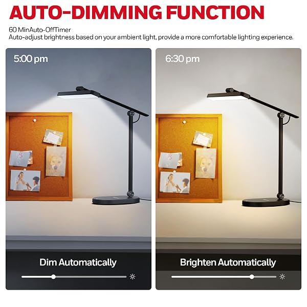 HONEYWELL DESK LAMP FOR HOME OFFICE, H4 SUNTURALUX™ EYE-CARING LED DESK LIGHT, 700LM DIMMABLE DESK LAMP WITH TIMER, ADJUSTABLE DESK READING LIGHT, TOUCH AUTO DIMMING TABLE LAMP FOR STUDY, BEDROOM