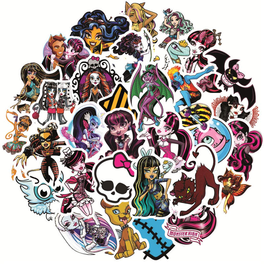 50Pcs Monster High Merch Stickers Pack for Water Bottle Cup Laptop Guitar Car Motorcycle Bike Skateboard Luggage Box Vinyl Waterproof Graffiti Patches LQ