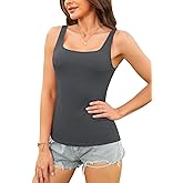 V FOR CITY Womens Tank Tops with Shelf Bra Square Neck Camisole Casual Cotton Cami Undershirts