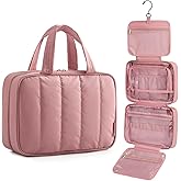 BAGSMART Travel Toiletry Bag for women, Portable Hanging Hook Makeup Bag Organizer, Waterproof Makeup Cosmetic Bag, for Full-Size Accessories, Toiletries, Dusty Rose