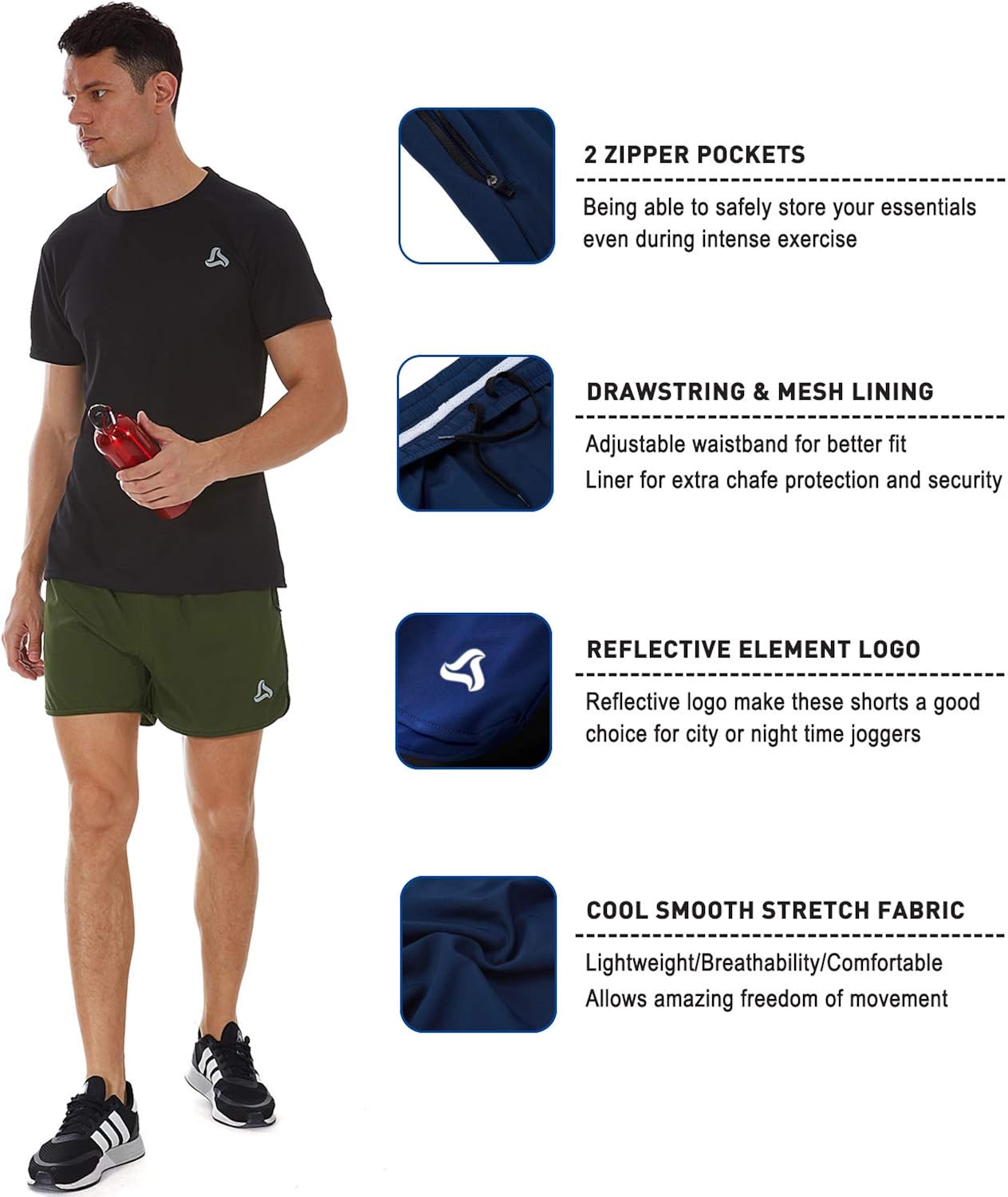 SILKWORLD Men's Running Stretch Quick Dry Shorts with Zipper Pockets(Pack of 2,3): Clothing