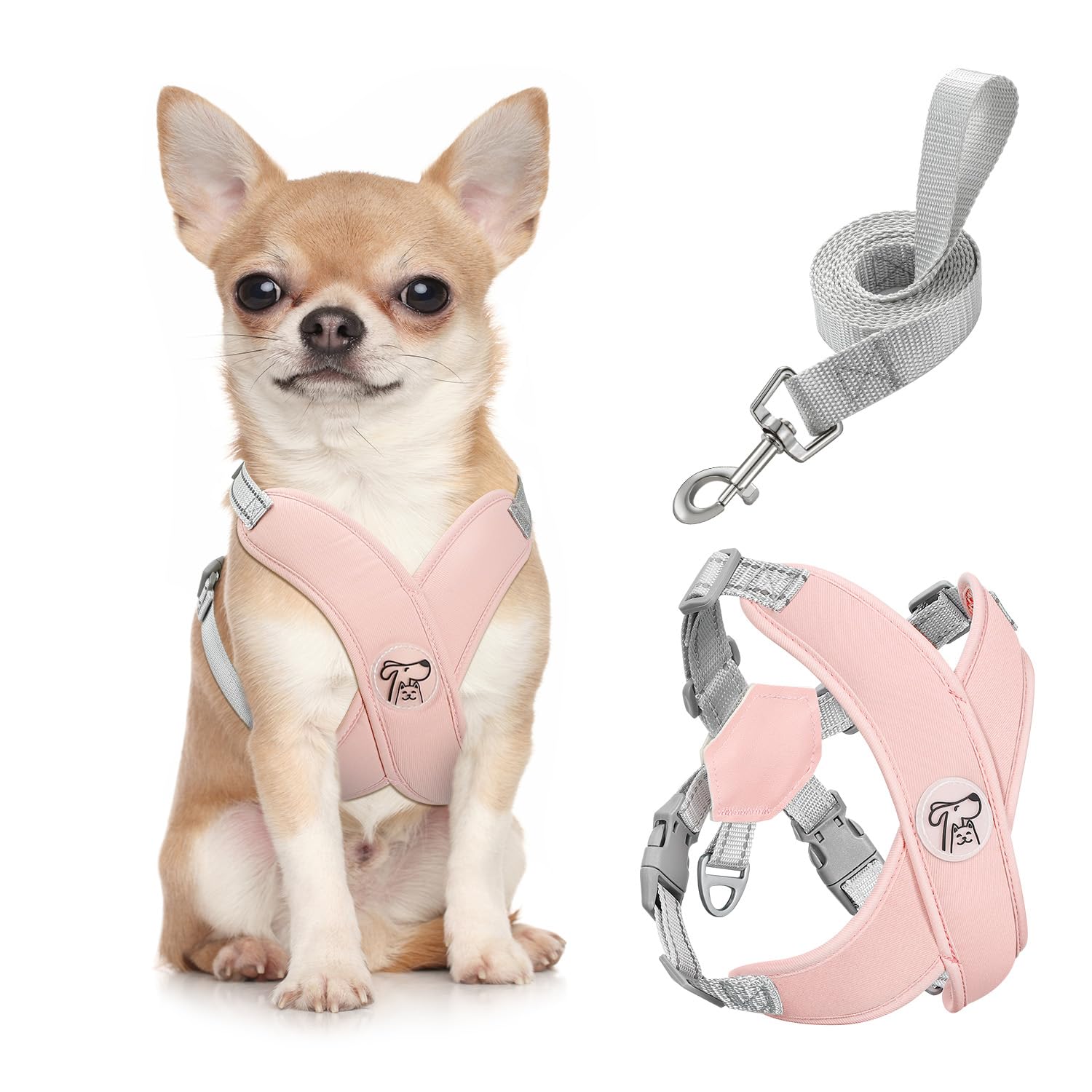 Pawaboo Puppy Harness and Lead Sets, Small Dog Harness X-Frame No Pull No Choke, Dog Vest Harness Adjustable for Small Medium Sized Dogs, Soft Breathable Pet Harness Walking Outing Outing (S, Pink) — image 1
