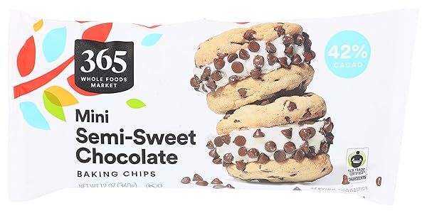 365 BY WHOLE FOODS MARKET, MINI SEMI-SWEET CHOCOLATE BAKING CHIPS, 12 OUNCE