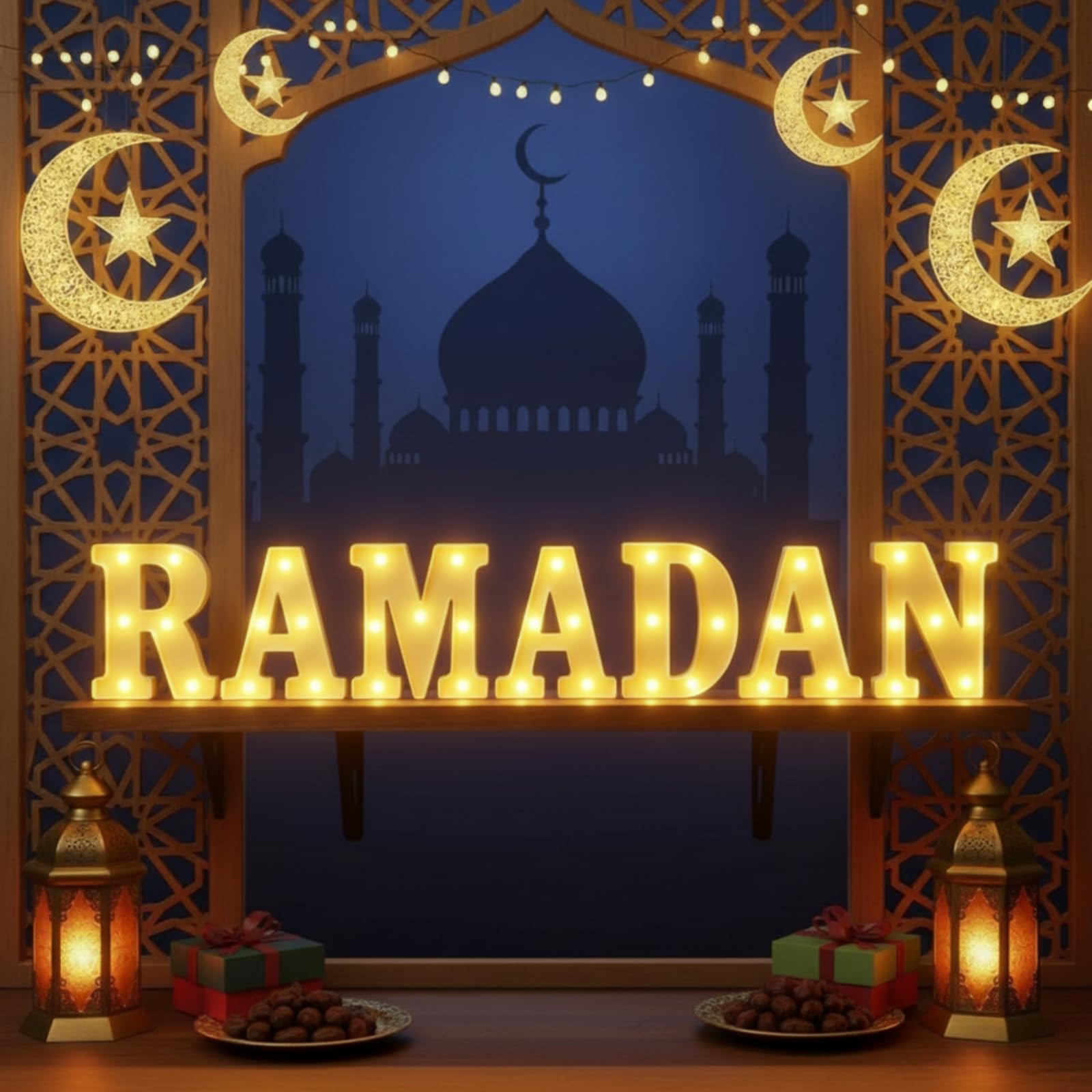 Photo 1 of ** LETTERS ONLY**
7 Pieces Large Ramadan LED Letter Lights Sign Ramadan Eid LED Marquee Lights Table Decoration for Eid Home Party Gift Tabletop Decoration