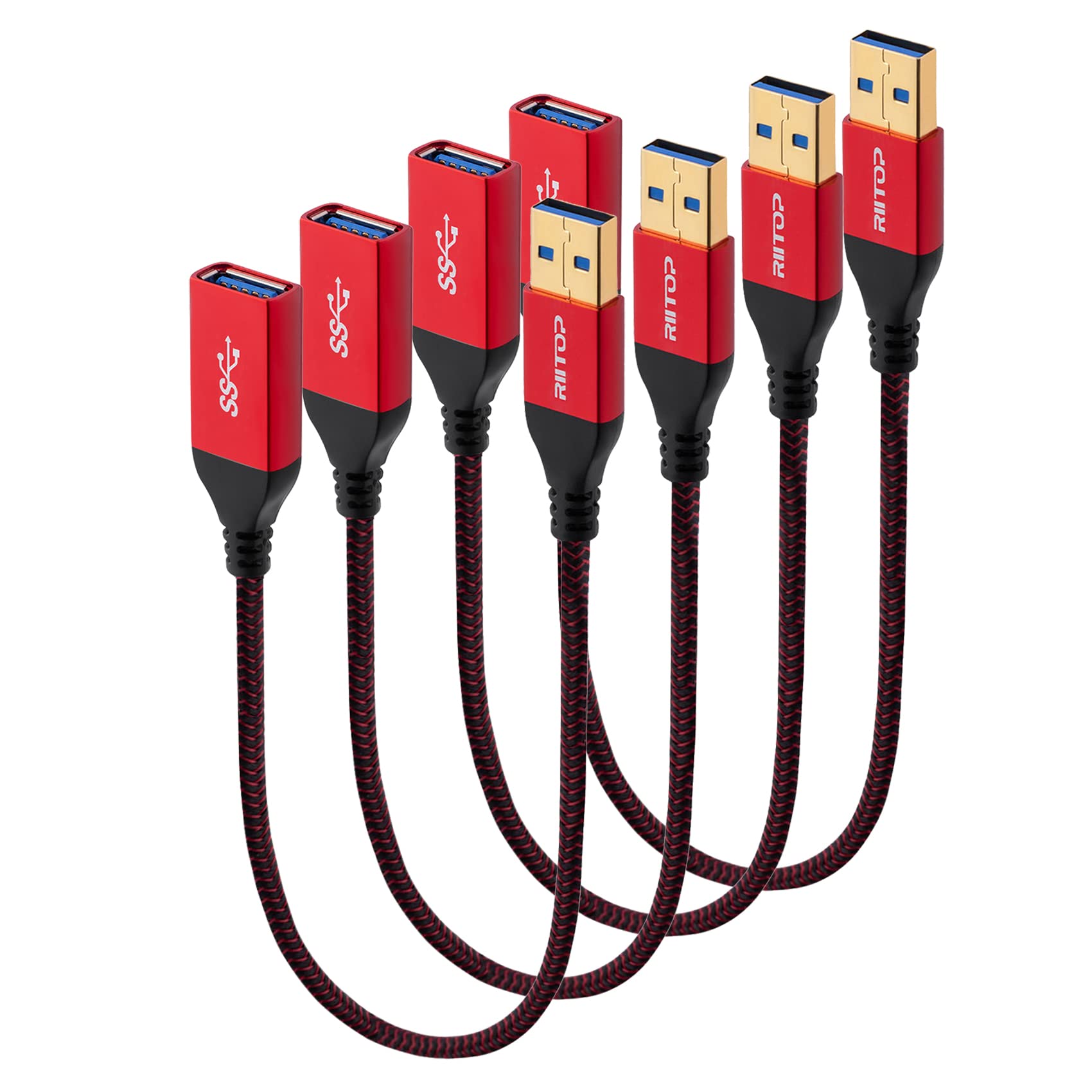 RIITOP USB 3.0 Extension Cable 0.3M (4Pack), Hi Speed 5Gbps USB3 Type A Male to Female Extender Cable Cord 30CM
