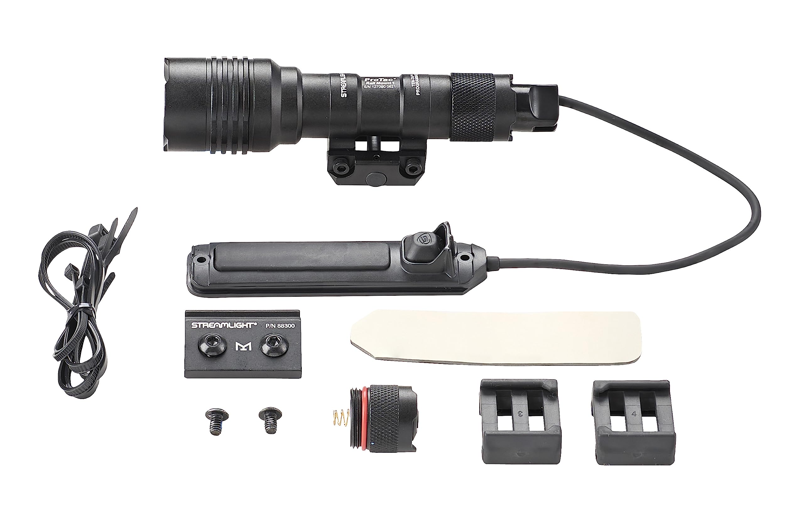 Photo 1 of Streamlight 88058 ProTac Rail Mount 1 350-Lumen Multi-Fuel Weapon Light with CR123A Batteries and Remote Pressure Switch, Tail Switch, Clips, Black, Box