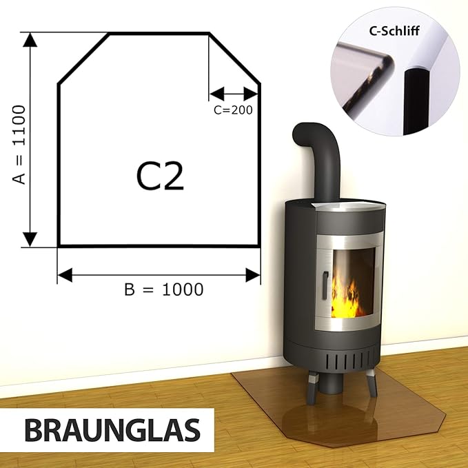 Temprix Kaminbodenplatte Funkenschutzplatte - Bodenplatte Glas & Metall