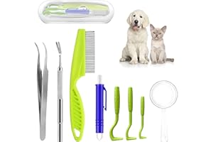 Complete Tick Remover Kit - 3 Green Hooks, Tick Tweezers, Spring Tick Remover, Stainless Steel Hook, Comb, and Magnifying Gla