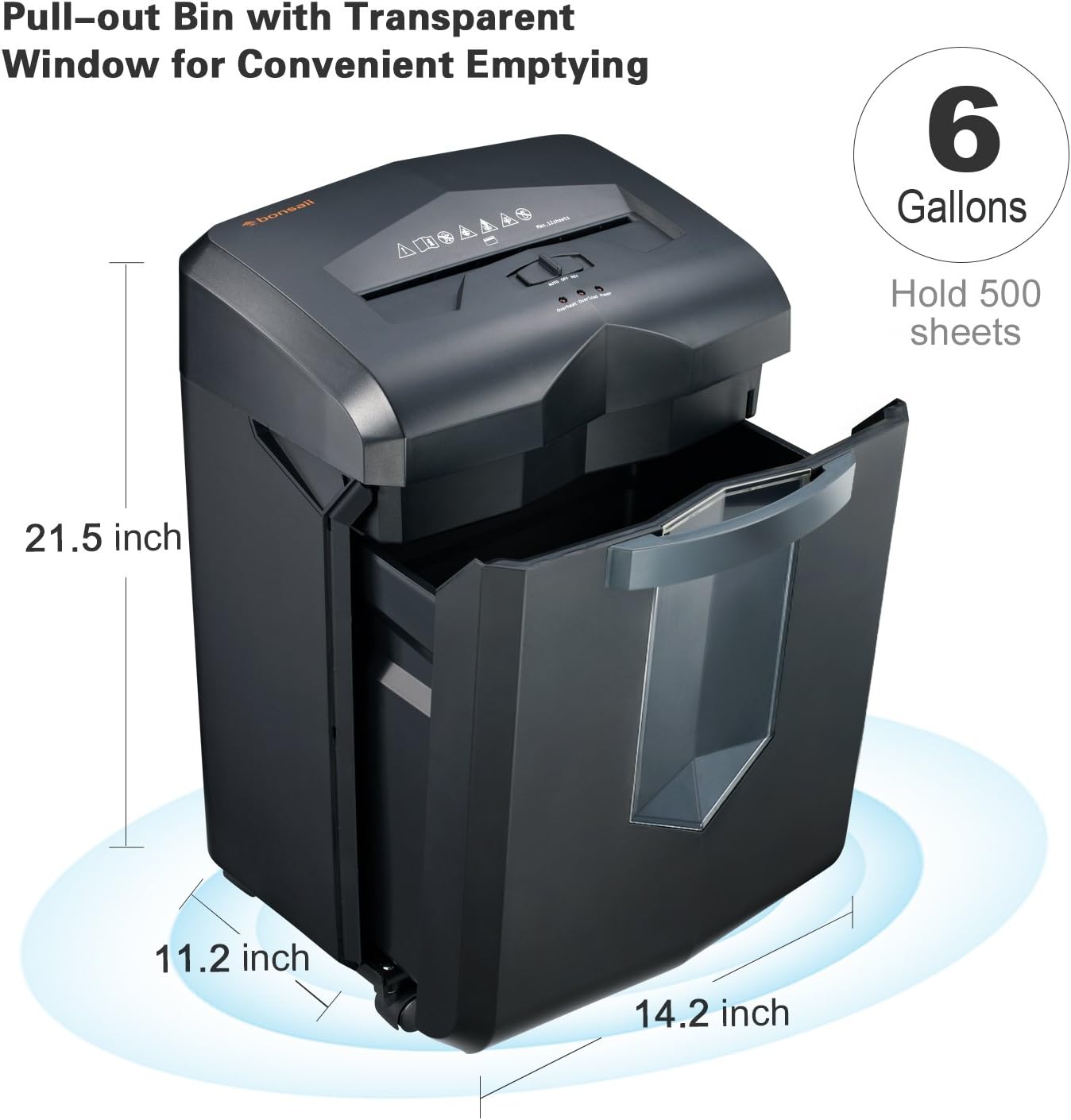 Bonsaii Updated 60-Minute Heavy-Duty Micro-Cut Paper Shredder, 14-Sheet Shredding Capacity for Office and Home Use, Destroys Credit Card/Staples/Clips, 6-Gallon Pullout Wastebasket, Black (C149-D) : Electronics