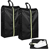 2 PCS Smell Proof Shoe Bags for Travel, Cleat Bags for Sports Smell Proof with Zipper and Handle, Large Capacity Odor-Resistant Soccer Cleats Bag, Shoe Bag for Travel Women, Basketball, Soccer(Black)