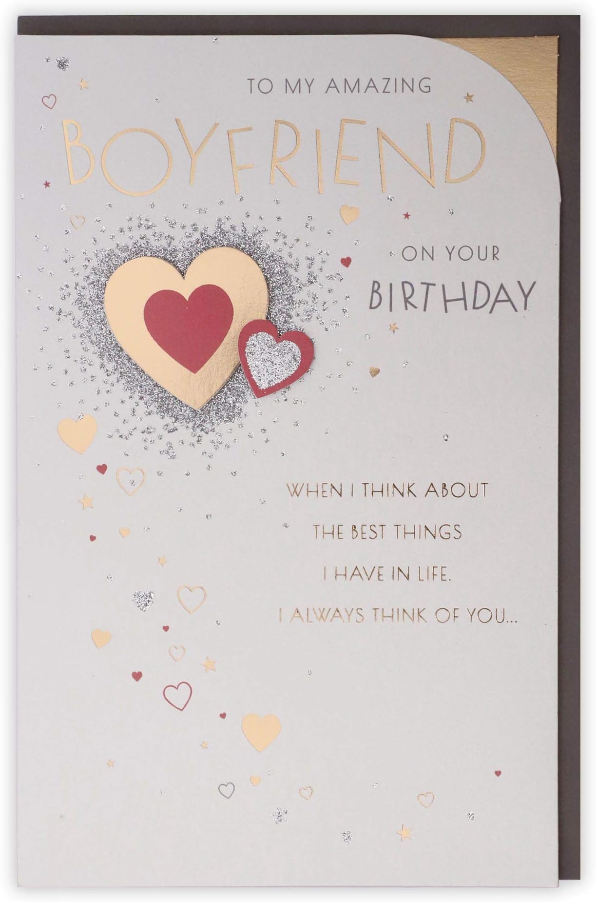 Clintons: Boyfriend Sentiment With Red & Gold Hearts Birthday Card, 149x229mm, multi, 1166180
