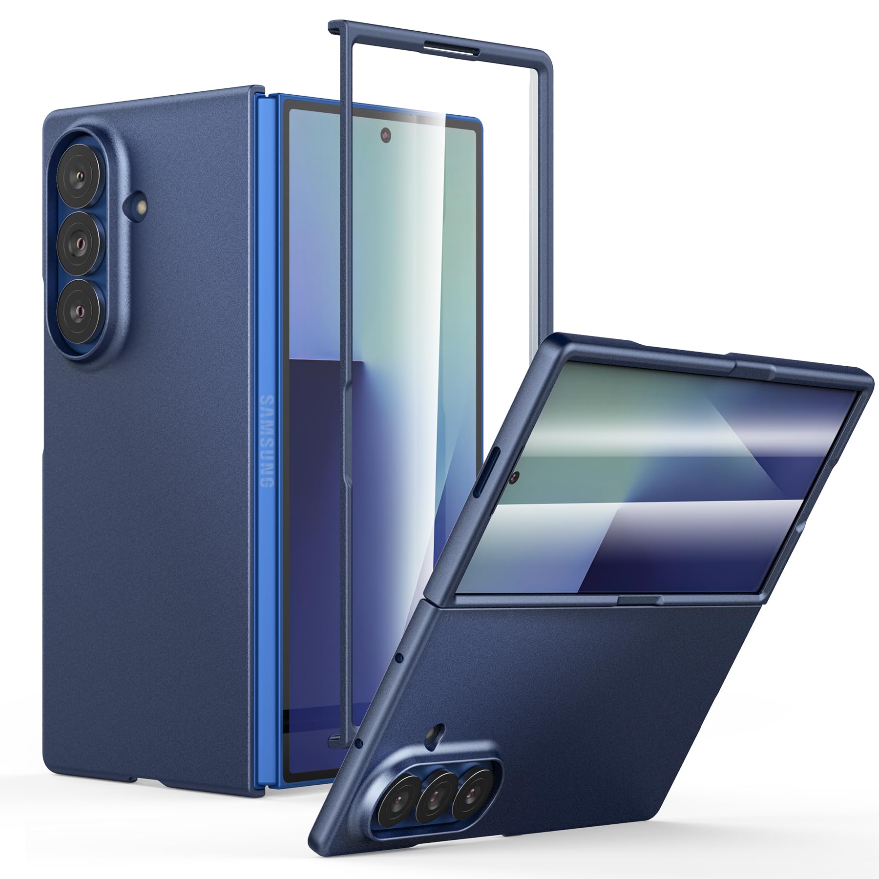 Photo 1 of Cresee Case for Samsung Galaxy Z Fold 7 (2025) with Built-in Cover Screen Protector, Phone Case Thin Hard Matte Polycarbonate Cover for Galaxy Z Fold7 - Blue
