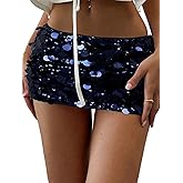Floerns Women's Sequin Low Waist Mini Skorts Music Festival Night Out Skirt Shorts