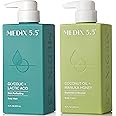 Medix 5.5 Exfoliating Glycolic Acid Body Wash & Face Wash + Coconut Body Lotion Skin Care Set, Coconut Oil Lotion Body Cream & AHA + Lactic Acid Foaming Body Wash For KP Bumps, Keratosis Pilaris