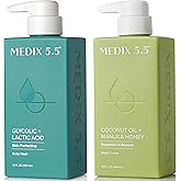 MEDIX Exfoliating Glycolic Acid Body Wash & Face Wash + Coconut Body Lotion Skin Care Set | Coconut Oil Lotion Body Cream & AHA + Lactic Acid Foaming Body Wash For KP Bumps, Keratosis Pilaris, & Acne