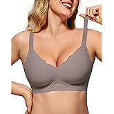 HORISUN Women's Wireless Push Up Bralette - No Underwire Scalloped V-Neck Full Coverage Soft Support Bra